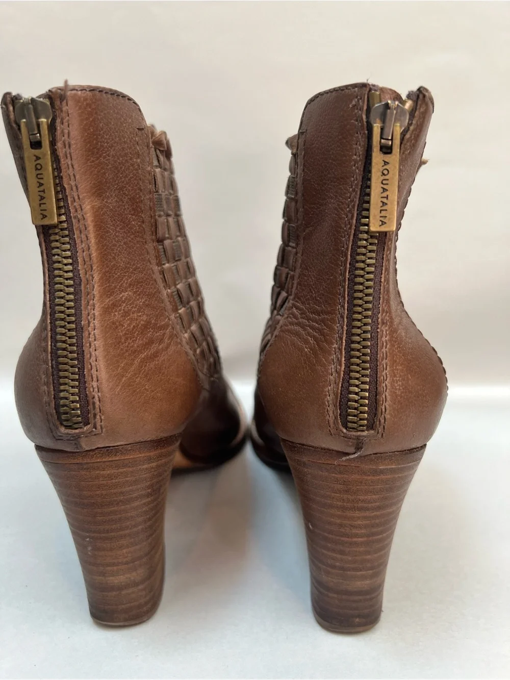 Aquatalia Frannie Boots Women 10 Brown Tan Bootie Chelsea Heel Woven